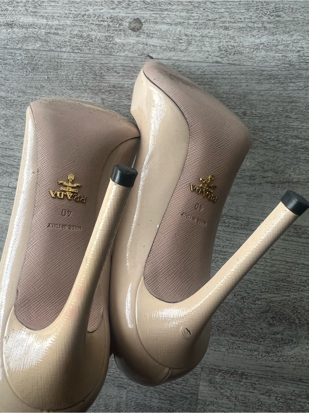 Prada Beige Patent Leather Pointed-Toe Pumps - Picture 5 of 11